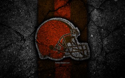 4k, Cleveland Browns, logo, nero, pietra, NFL, football americano, USA, asfalto texture, Lega Nazionale di Football americano, American Conference