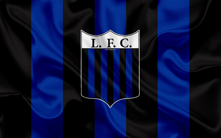 Liverpool Montevideo FC, 4k, Uruguayan football club, silk texture, logo, emblem, blue black flag, Montevideo, Uruguay, Uruguayan Primera Division, football