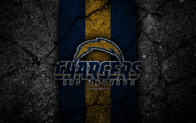 4k, Los Angeles Chargers, logo, black stone, NFL, american football, USA, asphalt texture, LA Chargers, National Football League, American Conference