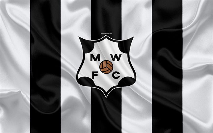 Montevideo Wanderers FC, 4k, Uruguay, club de f&#250;tbol, textura de seda, logotipo, emblema, blanco negro de la bandera, Montevideo, Primera Divisi&#243;n, f&#250;tbol