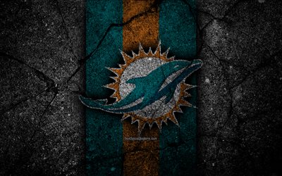4k, Miami Dolphins, logo, nero, pietra, NFL, football americano, USA, asfalto texture, Lega Nazionale di Football americano, American Conference