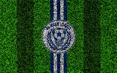 Al-Nasr SC Dubai, 4k, Unito, Arabo, Emirati football club, logo, erba texture, campo da calcio, blu e bianco a righe, Dubai, Emirati Arabi Uniti, calcio, UAE Pro-League, Arabian Gulf League