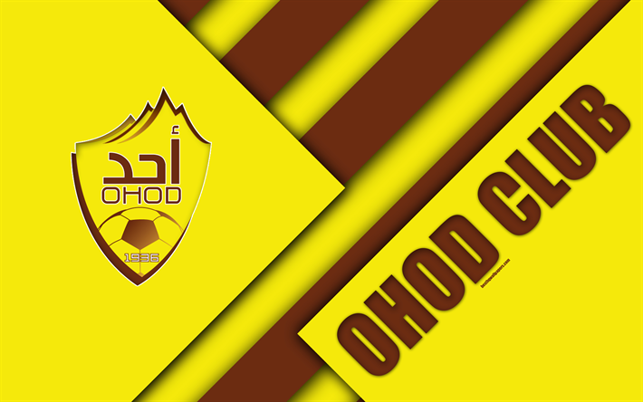 Ohod Club, 4k, yellow brown abstraction, logo, Saudi Arabian football club, material design, Medina, Saudi Arabia, football, Saudi Professional League