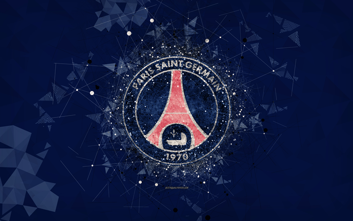 PSG, il Paris Saint-Germain, 4k, arte logo, blu, astratto sfondo, francese club di calcio, league 1, la Francia, il calcio, l&#39;arte geometrica