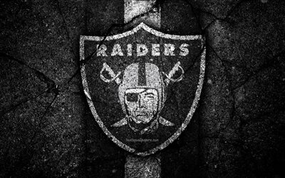 4k, Oakland Raiders, logo, nero, pietra, NFL, football americano, USA, asfalto texture, Lega Nazionale di Football americano, American Conference
