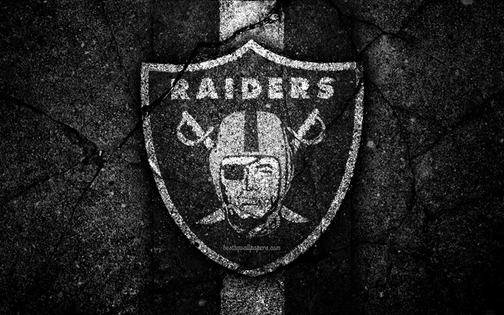 4k, Oakland Raiders, logotyp, svart sten, NFL, amerikansk fotboll, USA, asfalt konsistens, National Football League, American Conference