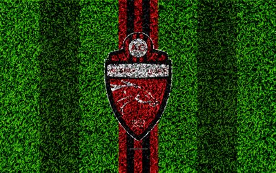 Shabab Al-Ahli di Dubai FC, 4k, Unito, Arabo, Emirati football club, logo, erba texture, campo da calcio, rosso, nero, linee, Dubai, Emirati Arabi Uniti, calcio, UAE Pro-League, Arabian Gulf League