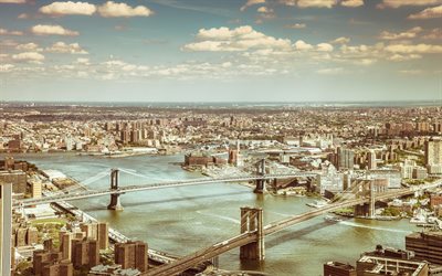 Manhattan Bridge, Brooklyn Bridge, New York, panorama, cityscapes, USA, NYC, America