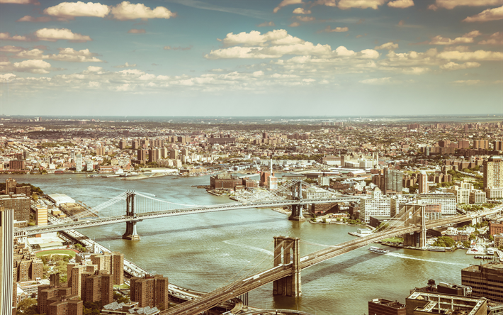manhattan bridge, brooklyn bridge, new york, panorama, stadtansichten, usa, amerika