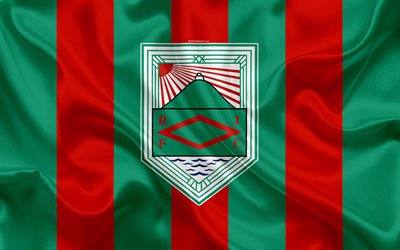 Rampla Juniors FC, 4k, Uruguayan football club, silk texture, logo, emblem, red green flag, Montevideo, Uruguay, Uruguayan Primera Division, football