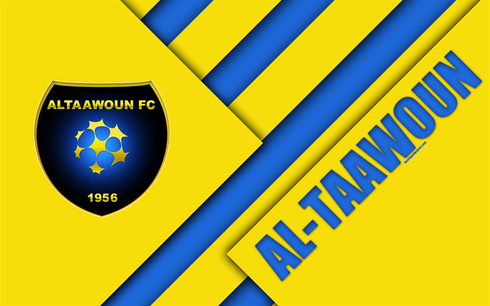Al-Taawoun FC, 4k, giallo, blu astrazione, logo, Saudi Arabian football club, il design dei materiali, Buraida (Arabia Saudita, calcio, Arabia Professionale