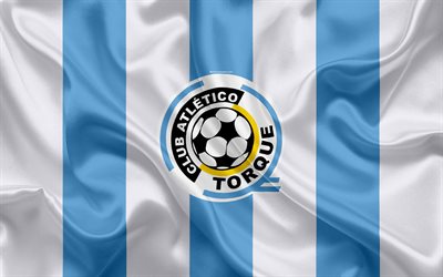 CA Torque, 4k, Uruguayan football club, silk texture, logo, emblem, blue white flag, Montevideo, Uruguay, Uruguayan Primera Division, football, Club Atletico Torque