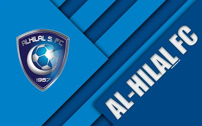 Al-Hilal FC, 4k, blue abstraction, logo, Saudi Arabian football club, material design, Riyadh, Saudi Arabia, football, Saudi Professional League