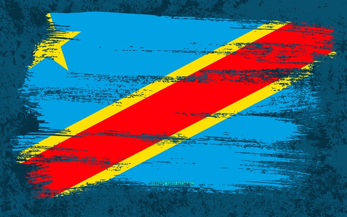 4k, Bandiera della Repubblica Democratica del Congo, bandiere grunge, paesi africani, simboli nazionali, pennellata, arte grunge, bandiera della Repubblica Democratica del Congo, Africa, Repubblica Democratica del Congo