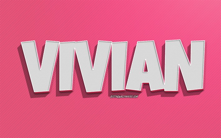 Vivian, linhas cor-de-rosa fundo, pap&#233;is de parede com nomes, nome vivian, nome feminino, cart&#227;o de sauda&#231;&#227;o Vivian, line art, foto com o nome vivian
