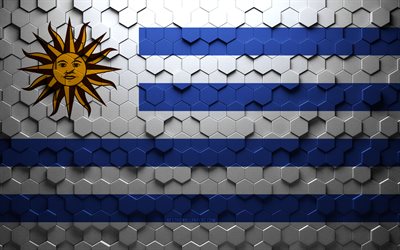 Flag of Uruguay, honeycomb art, Uruguay hexagons flag, Uruguay, 3d hexagons art, Uruguay flag