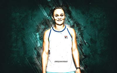 Ashleigh Barty, WTA, Australian tennis player, turquoise stone background, Ashleigh Barty art, tennis