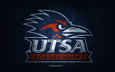 UTSA Roadrunners, American football team, blue background, UTSA Roadrunners logo, grunge art, NCAA, American football, UTSA Roadrunners emblem