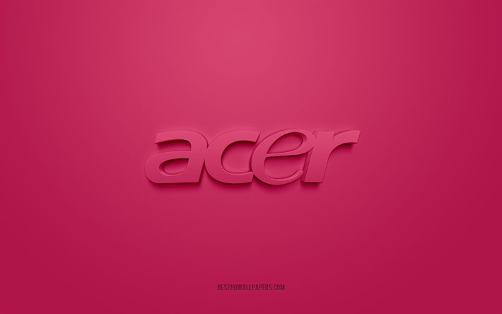 Logo Acer, sfondo viola, logo 3d Acer, arte 3d, Acer, logo dei marchi, logo Acer 3d rosa