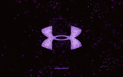 Under Armour glitter logo, black background, Under Armour logo, purple glitter art, Under Armour, creative art, Under Armour purple glitter logo