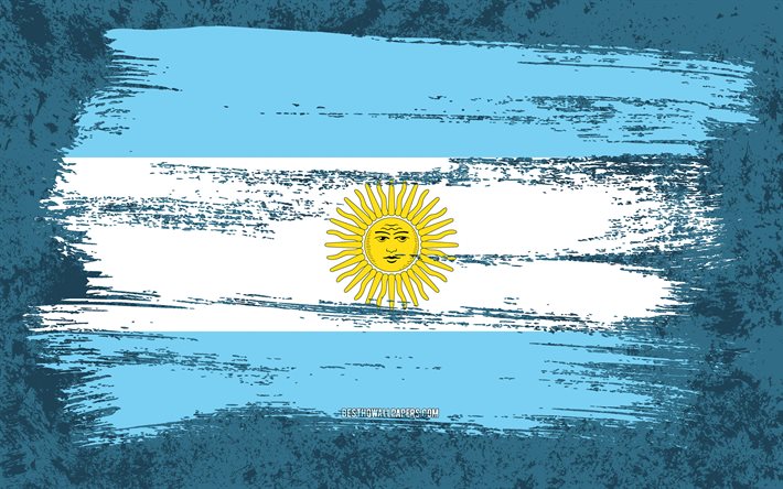 4k, Bandiera dell&#39;Argentina, Bandiere del grunge, Paesi sudamericani, Simboli nazionali, pennellata, Bandiera argentina, Arte grunge, Sud America, Argentina