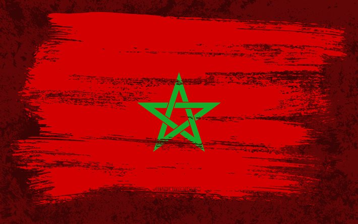 4k, bandiera del Marocco, bandiere del grunge, paesi africani, simboli nazionali, tratto di pennello, bandiera marocchina, arte grunge, Africa, Marocco