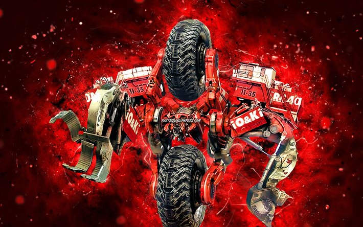 Demolishor, 4k, red neon lights, Transformers, creative, Autobot, Demolishor Transformer, Demolishor 4K, Terex RH400 madencilik ekskavat&#246;r&#252; Transformer
