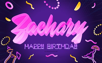 Happy Birthday Zachary, 4k, Purple Party Background, Zachary, creative art, Happy Zachary birthday, Zachary name, Zachary Birthday, Birthday Party Background