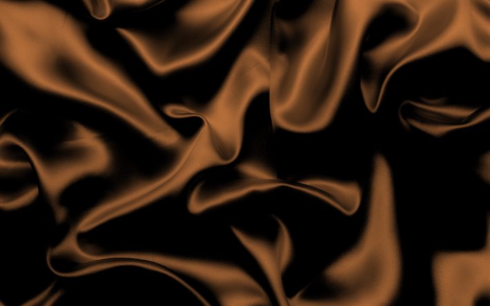 brown silk texture, 4k, brown waves silk background, silk waves texture, silk background, brown fabric texture, brown satin texture