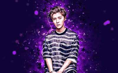 Luhan, 4k, violet neon lights, chinese singer, Lu Han, creative, chinese celebrity, Luhan 4K