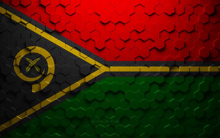Bandeira de Vanuatu, arte em favo de mel, bandeira de hex&#225;gonos de Vanuatu, Vanuatu, arte em hex&#225;gonos 3D, bandeira de Vanuatu