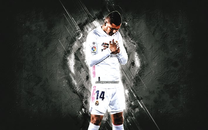 Casemiro, Real Madrid, brasiliansk fotbollsspelare, Casemiro-konst, gr&#229; stenbakgrund, fotboll, La Liga