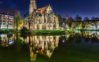 Stuttgart Cathedral, 4k, Stuttgart, nightscapes, german cities, Europe, Germany, Cities of Germany, Stuttgart Germany, cityscapes