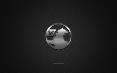 Vauxhall logo, silver logo, gray carbon fiber background, Vauxhall metal emblem, Vauxhall, cars brands, creative art