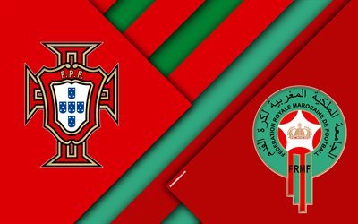 Portugal vs Marrocos, jogo de futebol, 4k, Copa do Mundo da FIFA de 2018, logotipos, design de material, abstra&#231;&#227;o, A r&#250;ssia 2018, Grupo B, futebol, equipas nacionais