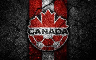 Canada national football team, 4k, emblem, CONCACAF, grunge, North America, asphalt texture, soccer, Canada, logo, North American national teams, black stone, Canadian football team