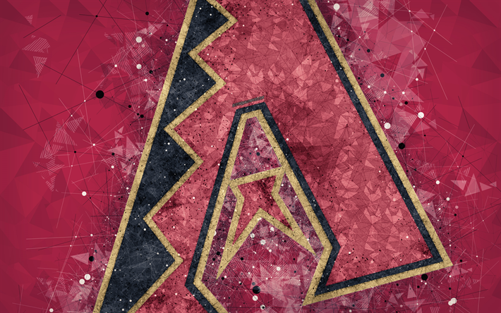Arizona Diamondbacks, 4K, Amerikan beyzbol kul&#252;b&#252;, geometrik sanat, soyut kırmızı arka plan, Ulusal Lig, HABERLER, Arizona, ABD, beyzbol, Beyzbol birinci Ligi