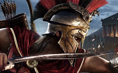 Assassins Creed Odyssey, E3, 2018, 4k, promo, guerreiro, grego antigo rei, Gr&#233;cia