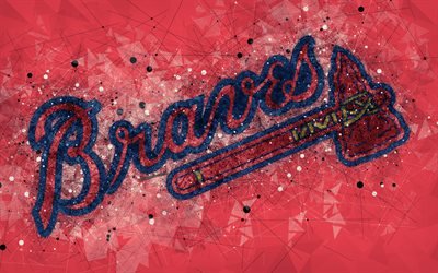 Atlanta Braves, 4k, Amerikansk baseball club, geometriska art, red abstrakt bakgrund, National League, MLB, Atlanta, USA, baseball, Major League Baseball