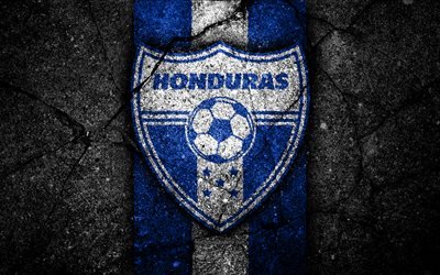 Honduras landslag i fotboll, 4k, emblem, CONCACAF, grunge, Nordamerika, asfalt konsistens, fotboll, Honduras, logotyp, North American national team, svart sten, Honduras fotboll