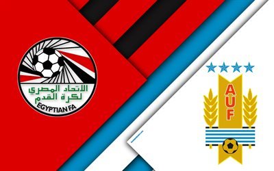 Egipto vs Uruguay, partido de f&#250;tbol, 4k, 2018 Copa Mundial de la FIFA, el Grupo a, logotipos, dise&#241;o de materiales, la abstracci&#243;n, Rusia 2018, el f&#250;tbol, los equipos nacionales, arte creativo, promo