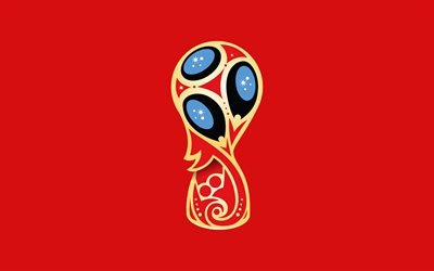 4k, كأس العالم لكرة القدم عام 2018, خلفية حمراء, روسيا 2018, الحد الأدنى, كأس العالم روسيا 2018, كرة القدم, الفيفا, شعار, الإبداعية