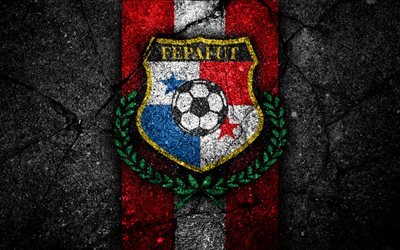 Panama national football team, 4k, emblem, CONCACAF, grunge, North America, asphalt texture, soccer, Panama, logo, North American national teams, black stone, Panama football team