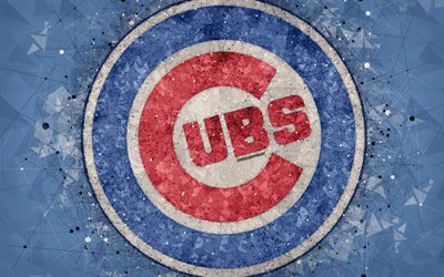 Chicago Cubs, 4k, Americana de beisebol clube, arte geom&#233;trica, azul resumo de plano de fundo, Liga Nacional, MLB, Chicago, Illinois, EUA, beisebol, Major League Baseball