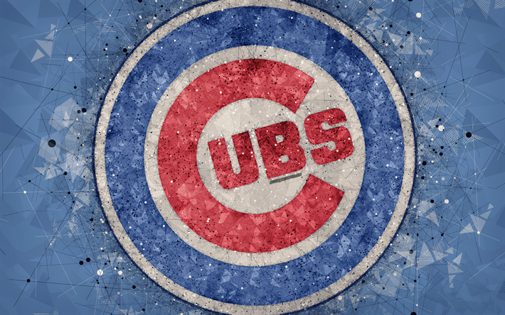 Chicago Cubs, 4k, Amerikansk baseball club, geometriska art, bl&#229; abstrakt bakgrund, National League, MLB, Chicago, Illinois, USA, baseball, Major League Baseball