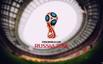 Copa Mundial de f&#250;tbol de 2018, Rusia 2018, logotipo, emblema, Luzhniki, estadio de f&#250;tbol, Copa Mundial de la FIFA 2018