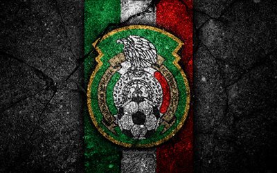 Mexico national football team, 4k, emblem, CONCACAF, grunge, North America, asphalt texture, soccer, Mexico, logo, North American national teams, black stone, Mexican football team