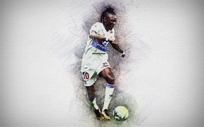 Bertrand Traore, 4k, obras de arte, el Olympique de Lyon, futbol, Ligue 1, Traore, futbolistas, dibujo Bertrand Traore, Lyon FC