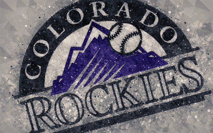 colorado rockies, 4k, american baseball club, geometrische kunst, grauen abstrakten hintergrund, national league, mlb, cincinnati, colorado, usa, baseball, major league baseball