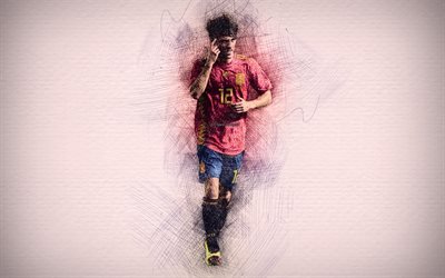 Alvaro Odriozola, 4k, squadra di calcio spagnola, opere d&#39;arte, Odriozola, calcio, calciatori, disegno Odriozola, Nazionale di Spagna